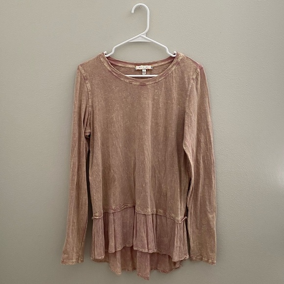 Anthropologie Eri + Ali Pink Bleached Long Sleeve Peplum Top Size Small - Picture 1 of 4